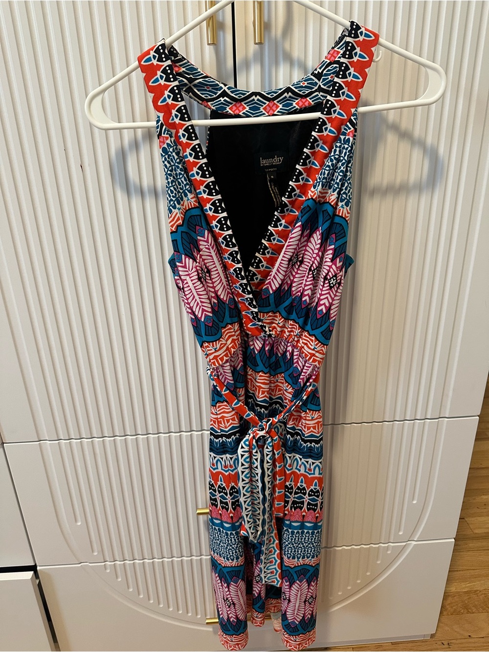 Laundry By Shelli Segal Bold Multicolor Printed Dress — Blue, Pink & Red Accents